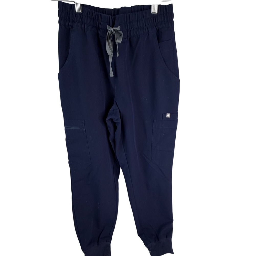 FIGS Zamora Jogger Scrub Pants Navy Blue Elastic Waist Drawstring Women Small